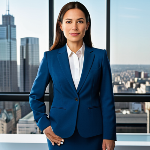 Business Professional**

"A professional businesswoman in a modern, fully-clothed business suit, standing confidently in a brightly lit office overlooking a cityscape. Appropriate attire, safe for work, perfect anatomy, natural pose, professional photography, high resolution, modest, family-friendly."

**
