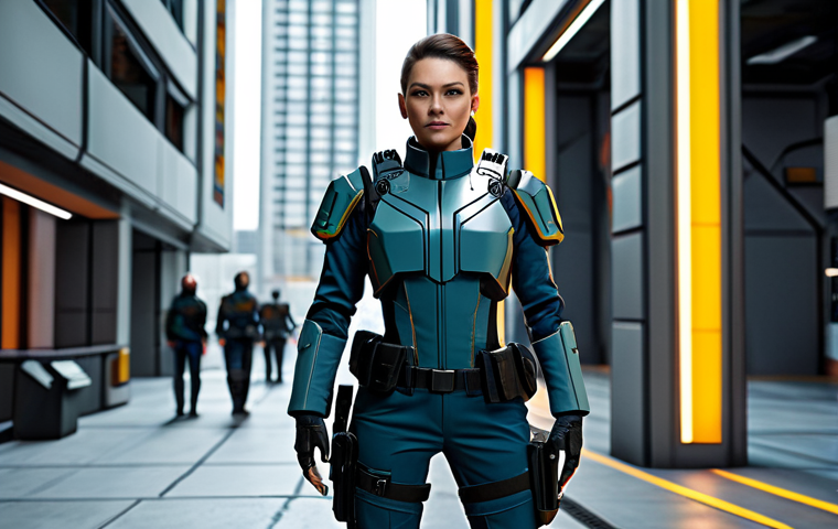 Stylish Commander Outfit**

"A female Commander character, fully clothed in a modern, tactical-inspired outfit, professional design, muted color palette with pops of vibrant color, standing in a futuristic, urban setting. Appropriate attire, safe for work, high-quality rendering, perfect anatomy, natural pose, well-formed hands, professional lighting, family-friendly."

**