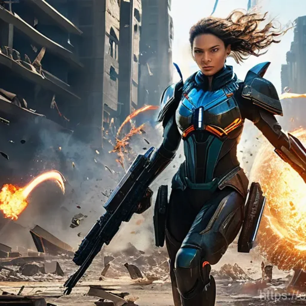 승리의여신 니케 특수 효과 분석 - **"Epic Burst Skill Unleashed"**
    A dynamic, action-packed full-shot image of a powerful female c...