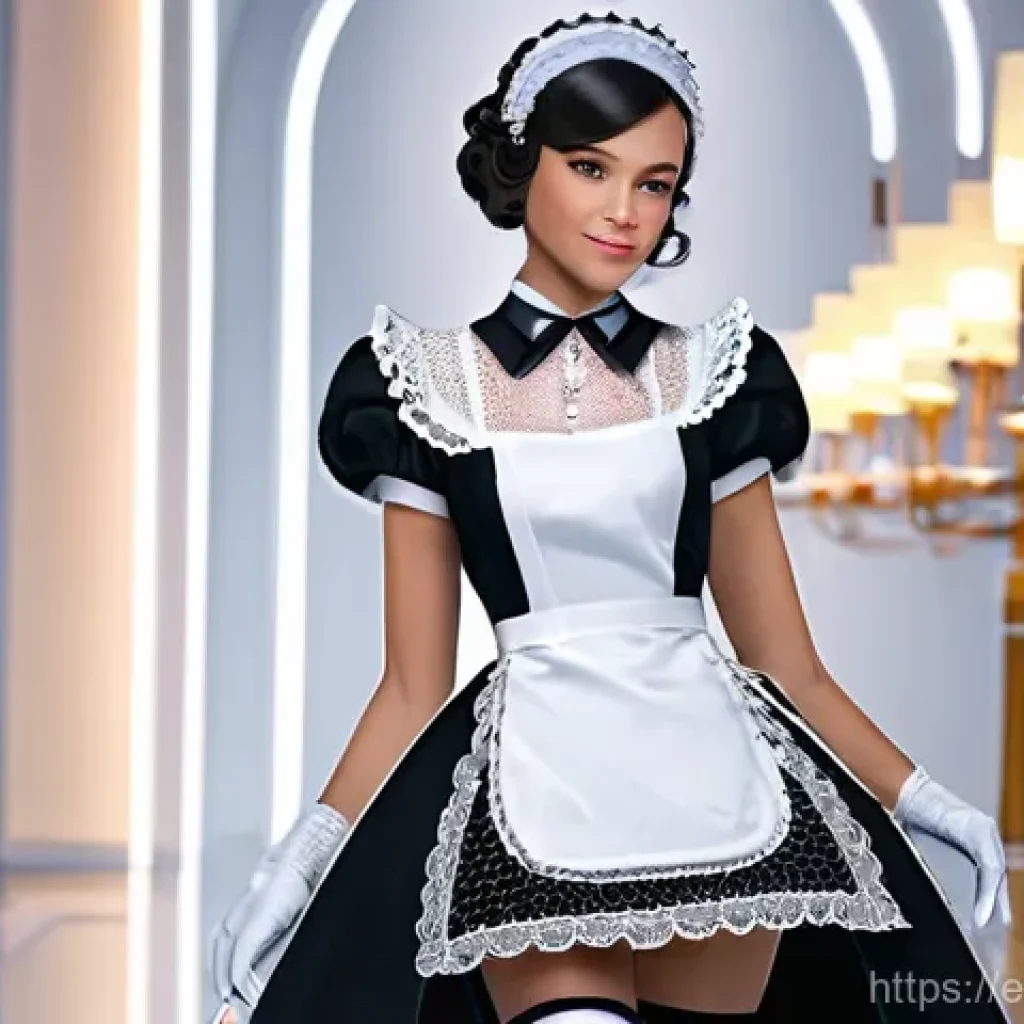 승리의여신 니케 캐릭터 의상 변경 - **Prompt 1: Modernia's Elegant Maid Ensemble**
A full-body portrait of the NIKKE character Moder...