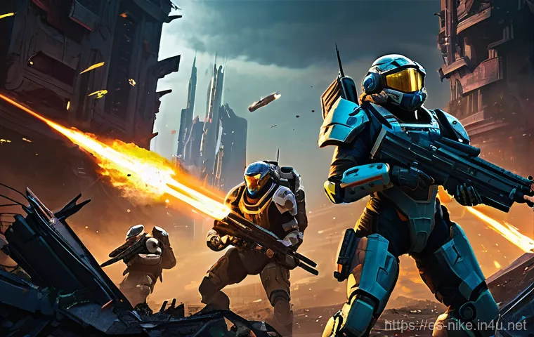 승리의여신 니케 세계관 심화 강의 - **Prompt:** A dynamic, wide-angle illustration featuring the NIKKE Counters squad (Rapi, Anis, and N...