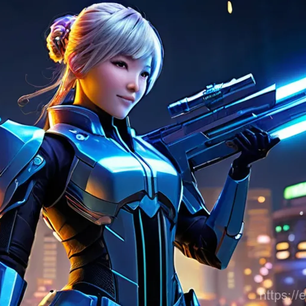 승리의여신 니케 세계관 자료 모음 - **Prompt:** "A vibrant, futuristic third-anniversary celebration for 'Nikke: Goddess of Victory.' Th...