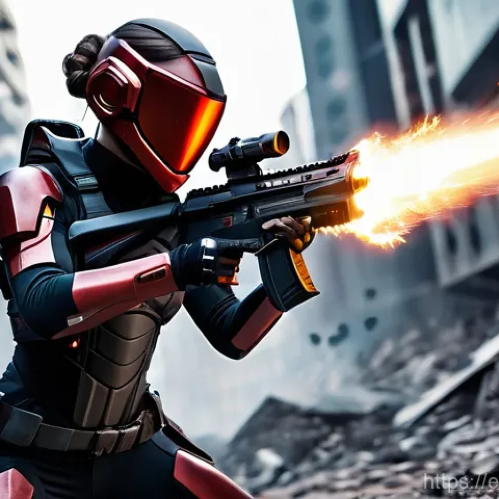 승리의여신 니케 특정 모드 플레이 방식 - **Dynamic Attacker Nikke in Action**
    "A powerful female Nikke, an Attacker class, in a dynamic m...