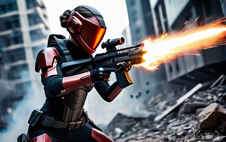 승리의여신 니케 특정 모드 플레이 방식 - **Dynamic Attacker Nikke in Action**
"A powerful female Nikke, an Attacker class, in a dynamic m...