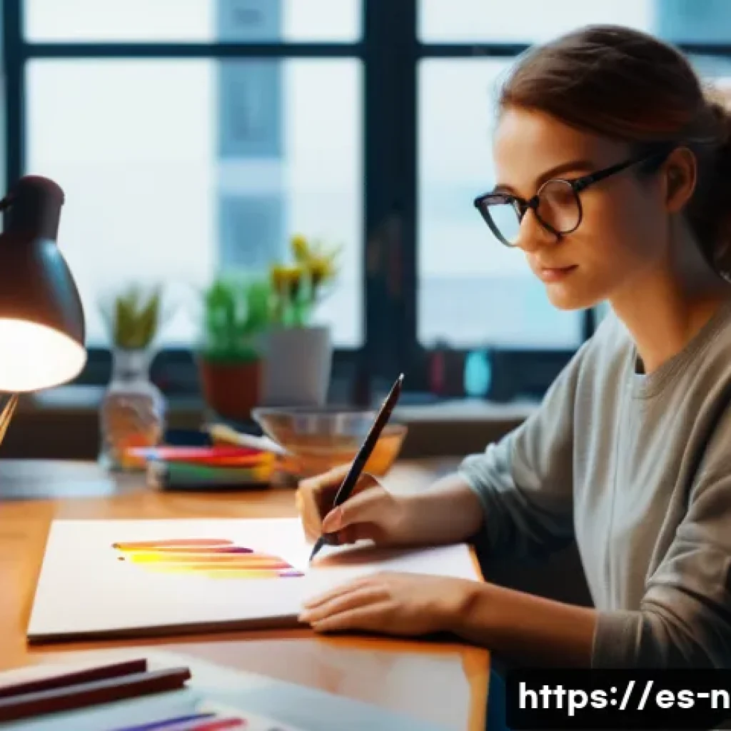 승리의여신 니케 디지털 아트 가이드 - A dynamic digital portrait of a confident young female artist in her creative workspace, wearing sty...