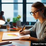 Home 21 승리의여신 니케 디지털 아트 가이드 - A dynamic digital portrait of a confident young female artist in her creative workspace, wearing sty...