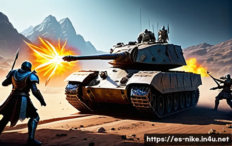 승리의여신 니케 팀 전술 개선 - A dynamic fantasy battle scene showcasing a balanced team formation: a heavily armored tank standing...