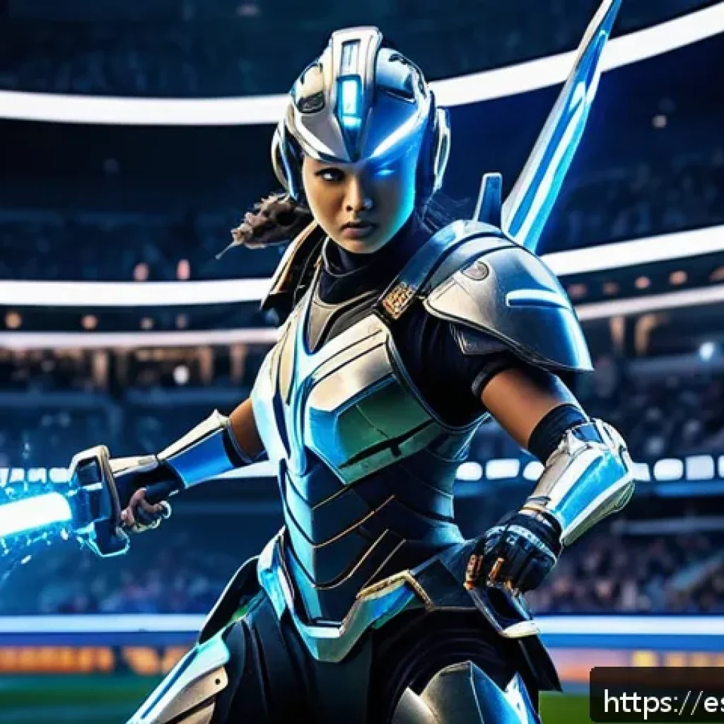 승리의여신 니케 AI 적대자 전술 분석 - A dynamic battle scene in a futuristic arena featuring Victory Goddess Nike, a powerful female warri...
