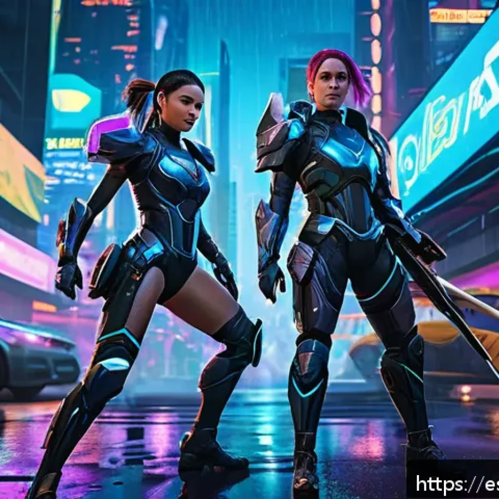 승리의여신 니케 밸런스 패치 내역 - A dynamic battle scene featuring two main DPS characters inspired by Rapi and Neon from Goddess of V...