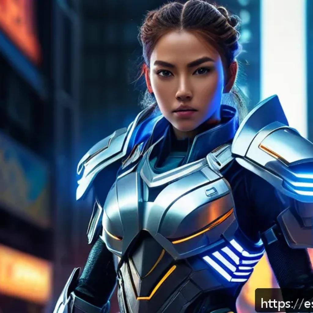 승리의여신 니케 공식 책자 리뷰 - A futuristic anime-style female warrior from Goddess of Victory: Nikke, depicted in detailed armor w...