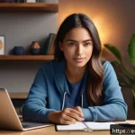 승리의여신 니케 계정 복구 방법 - A detailed digital illustration of a confident young Hispanic woman in casual modern attire, sitting...